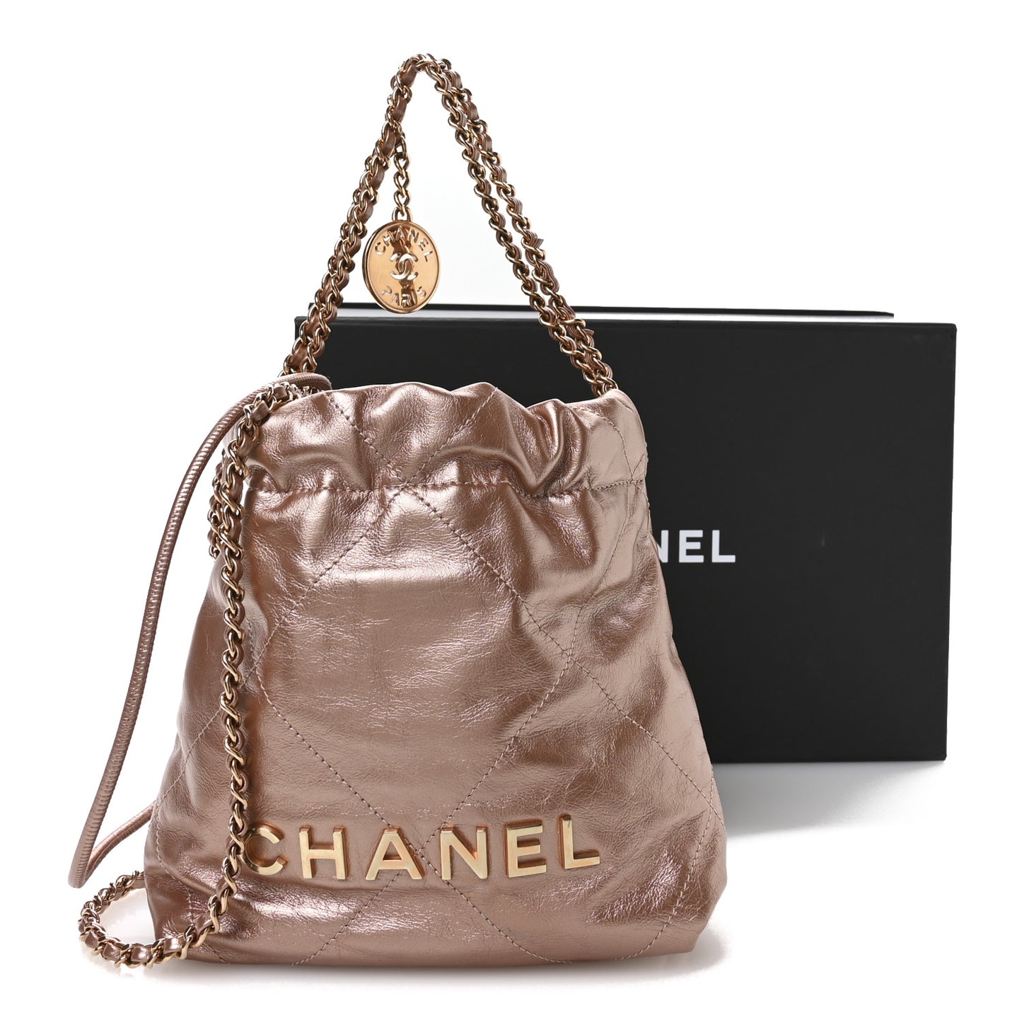 Metallic Calfskin Quilted Mini Chanel 22 Copper