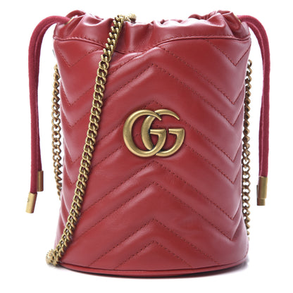 Gucci Calfskin Matelasse Mini GG Marmont 2.0 Bucket Bag Hibiscus Red 1 of 10