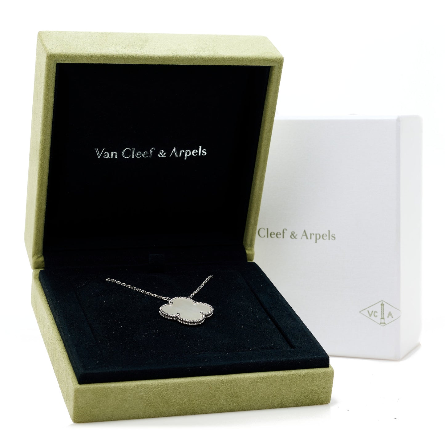 18K White Gold Mother of Pearl Magic Alhambra Pendant Necklace