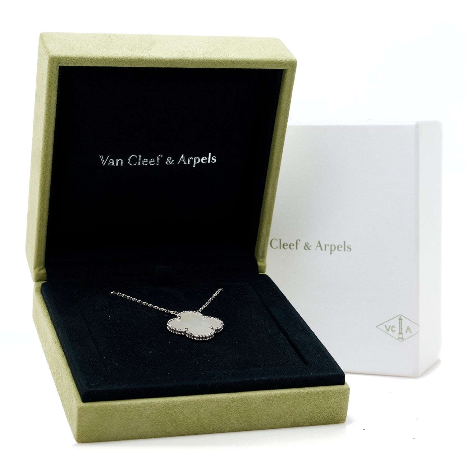 Van Cleef & Arpels 18K White Gold Mother of Pearl Magic Alhambra Pendant Necklace 6 of 6