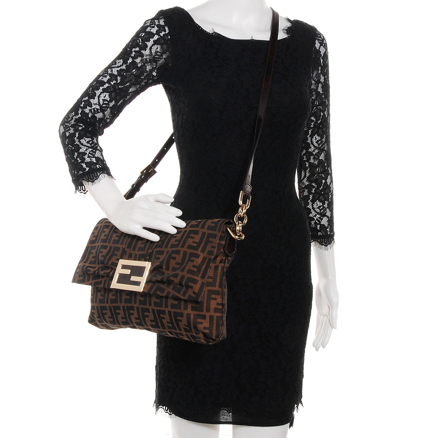 Fendi Zucca Patent Large Mia Shoulder Flap Tobacco 2 of 9