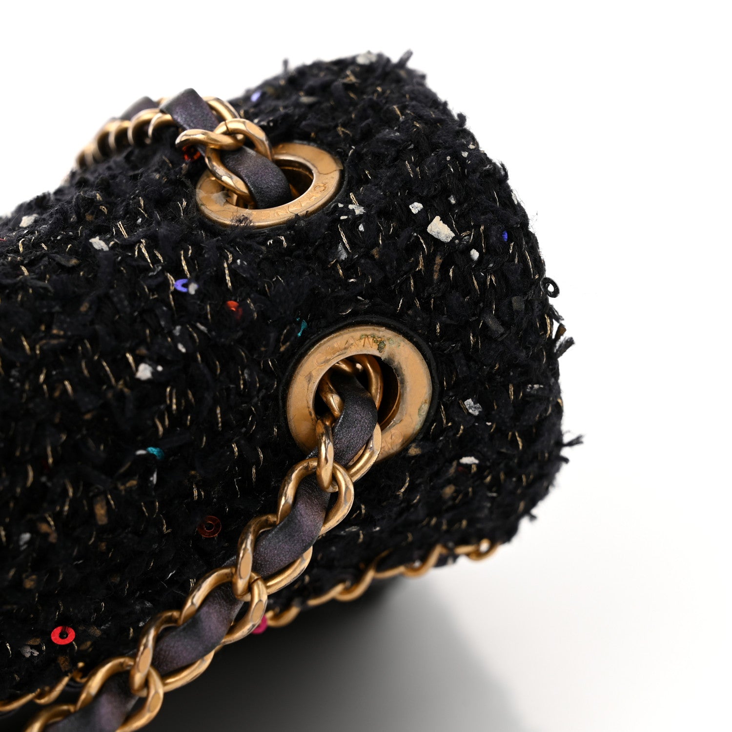 Chanel Lambskin Quilted Tweed Sequin Medium Chain Flap Bag Black Multicolor 13 of 15