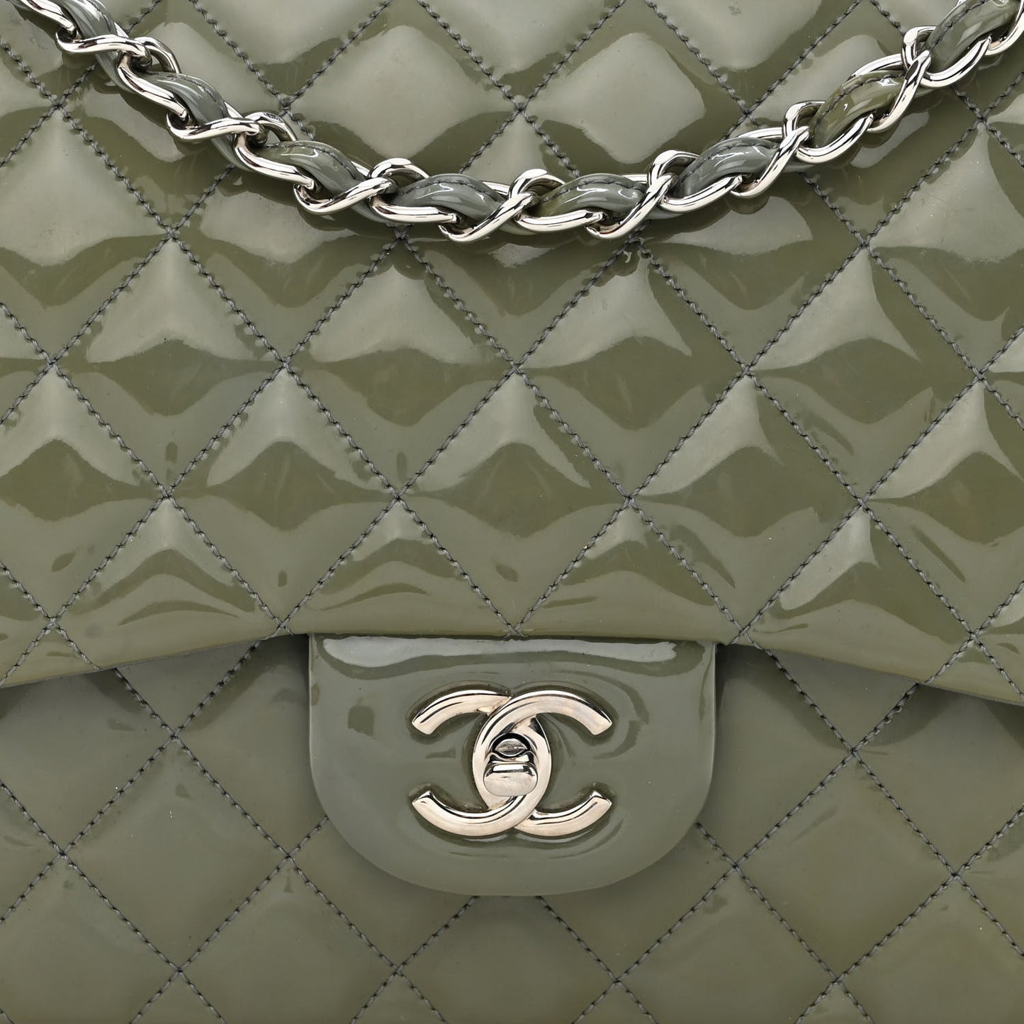 Patent Quilted Jumbo Single Flap Green