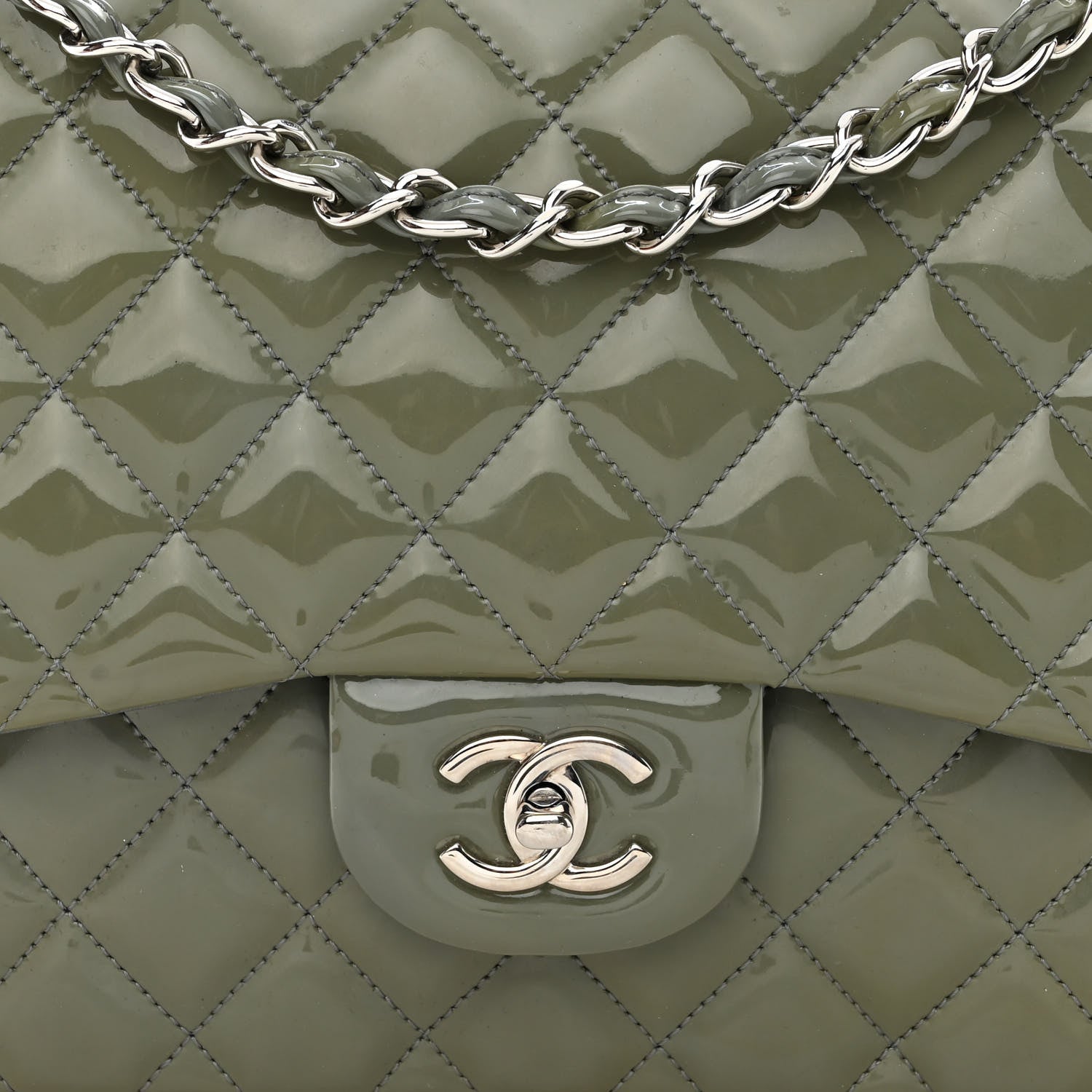 Chanel Patent Quilted Jumbo Single Flap Green 8 of 11