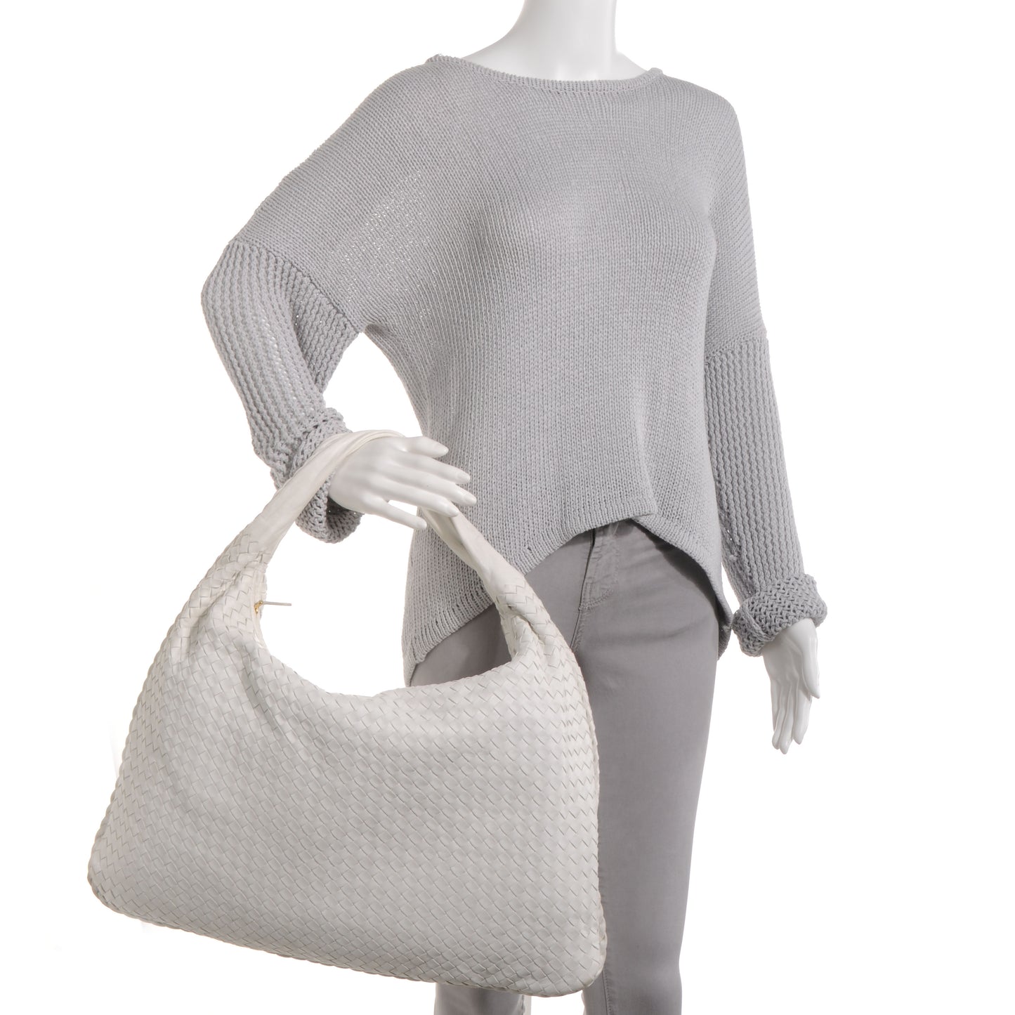 Nappa Intrecciato Maxi Veneta Hobo White