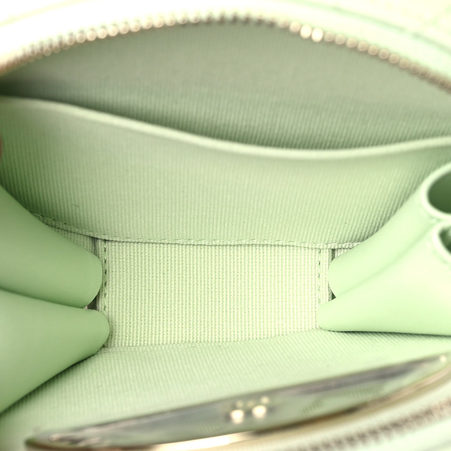 Caviar Quilted Round Handle With Care Vanity With Chain Light Green
