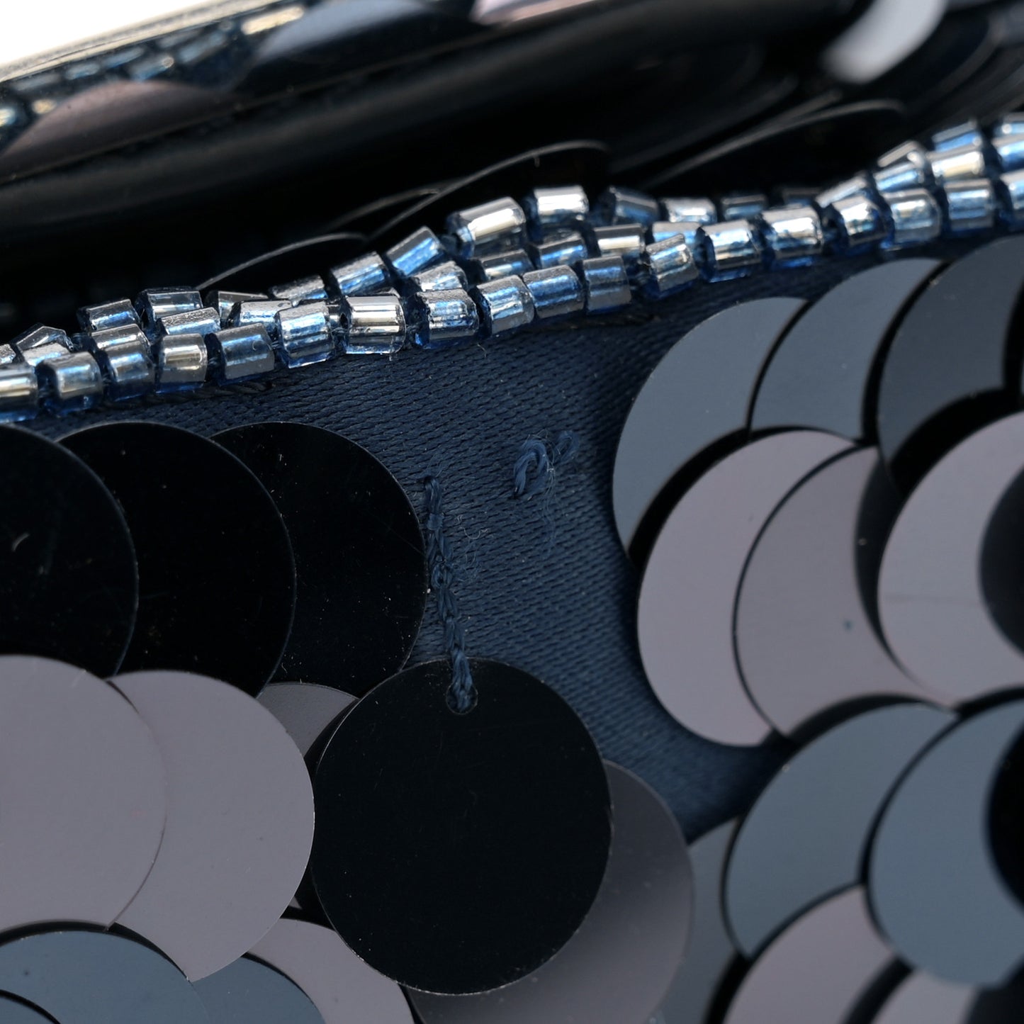 Sequin Paillettes Vitello Grace Striped Mini Baguette Dark Blue Lunai