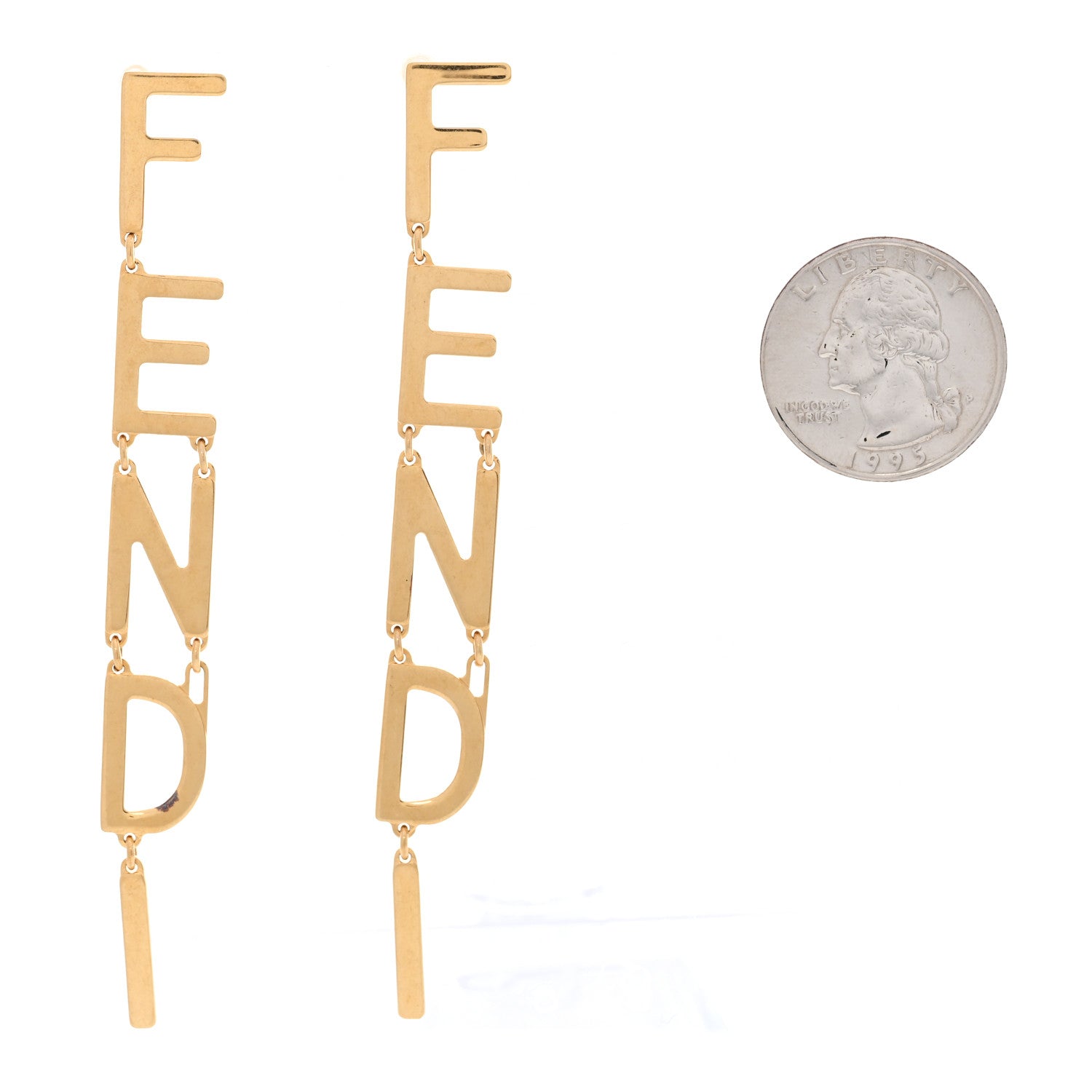 Fendi Metal Signature Earrings Gold 2 of 4