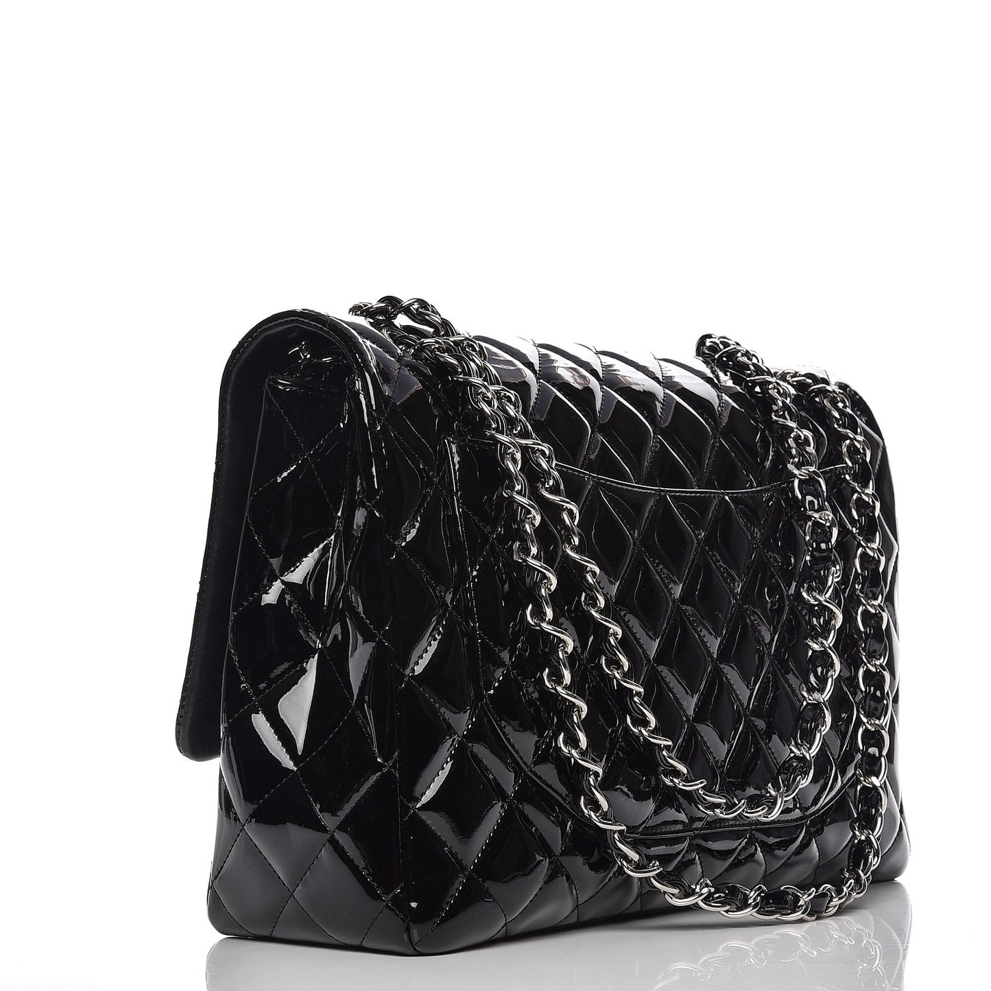 Patent Quilted Maxi Single Flap Black