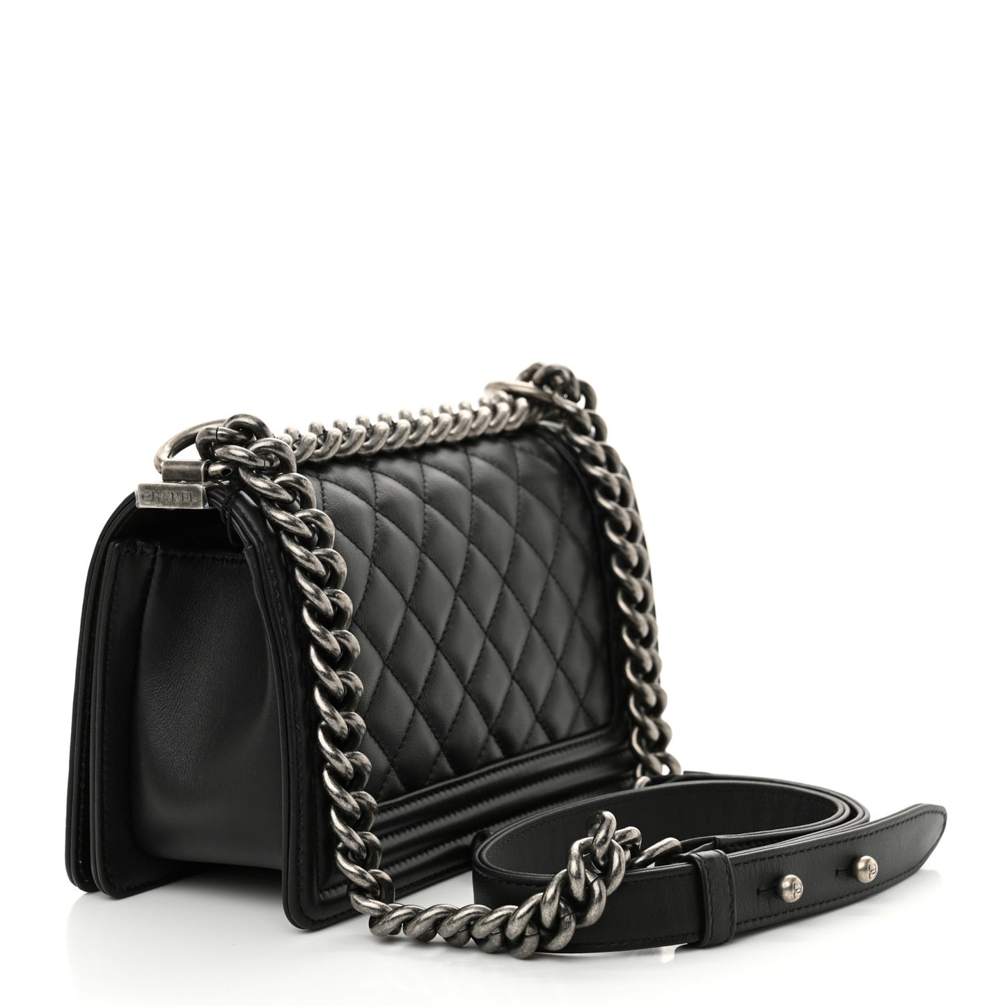 Calfskin Quilted Small Boy Flap Black