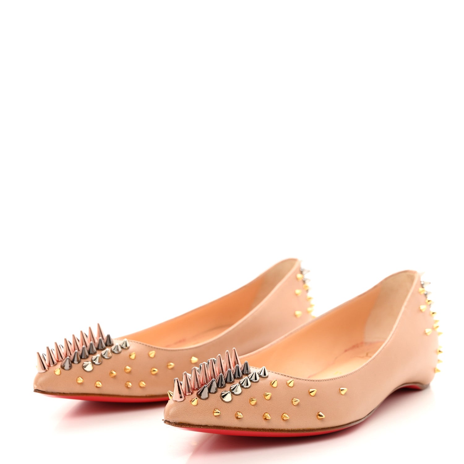 Christian Louboutin CHRISTIAN LOUBOUTIN Nappa Goldoflat Spikes Flats 37 Nude 3 of 8