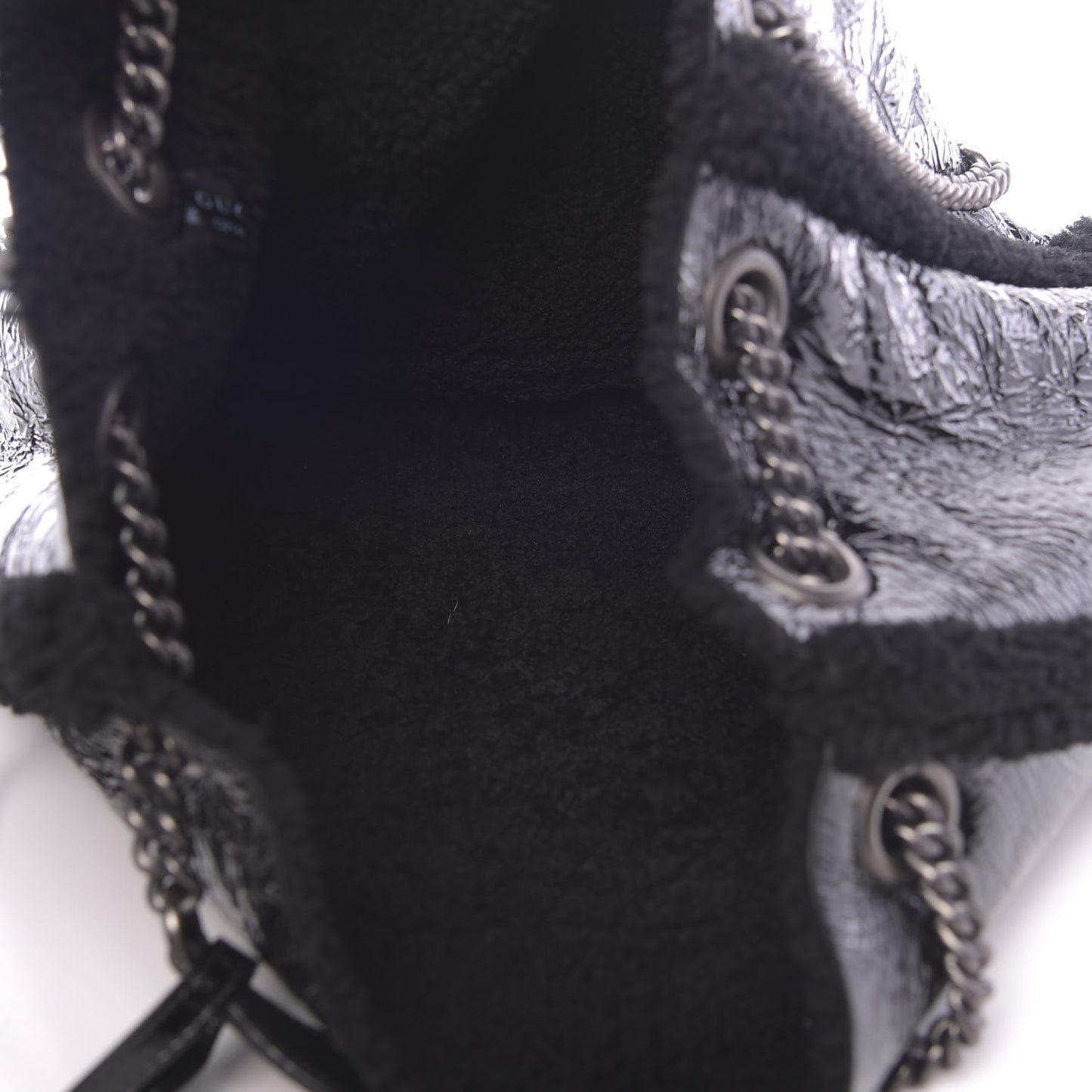 Patent Shearling Medium Soho Chain Shoulder Bag Black