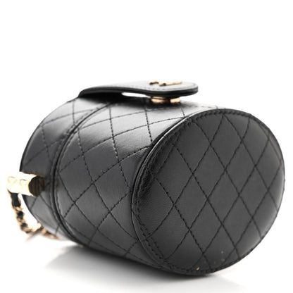 Chanel Lambskin Quilted Mini Round Vanity Case With Chain Black 9 of 11