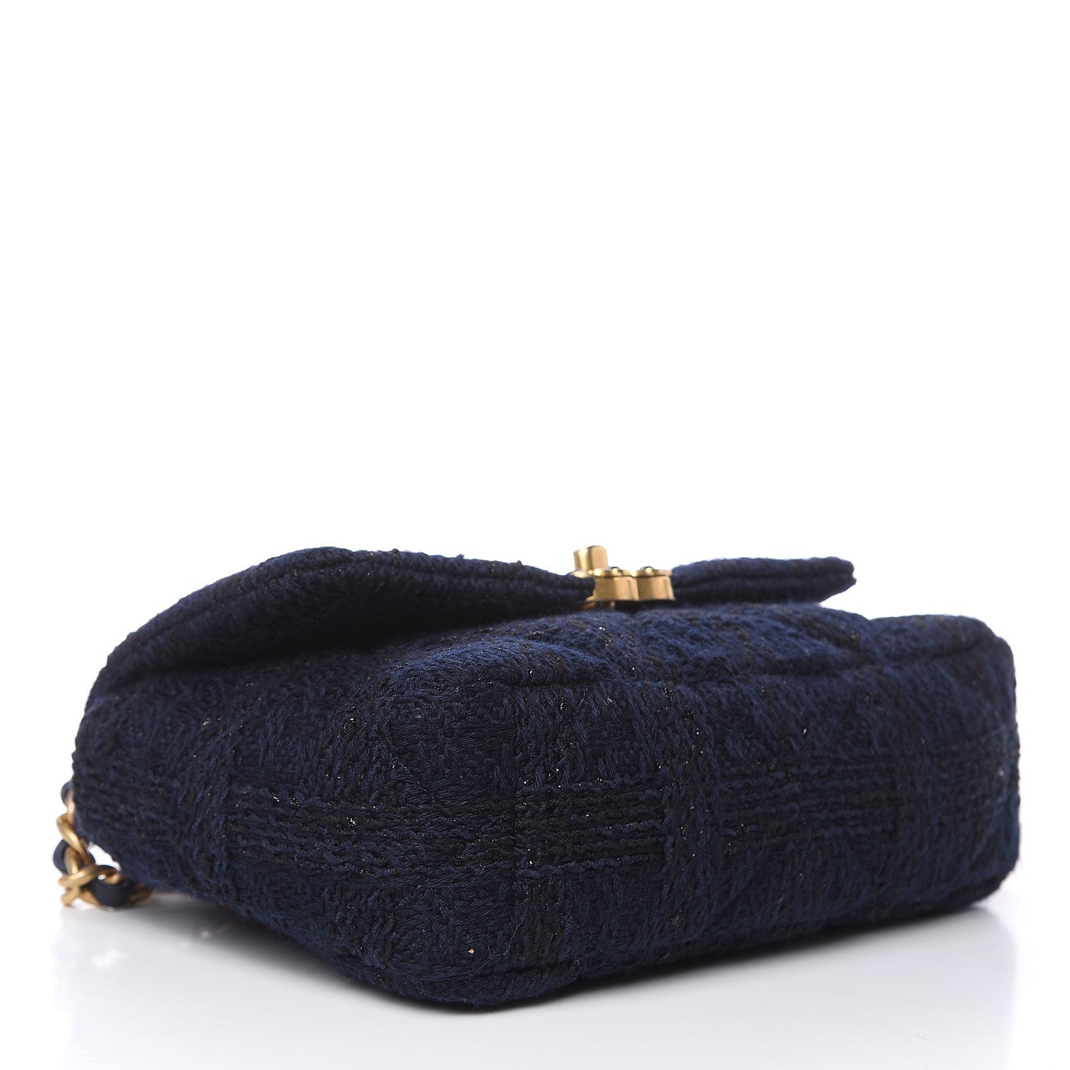 Chanel Tweed Quilted Medium 19 Flap Navy Blue Black 4 of 10