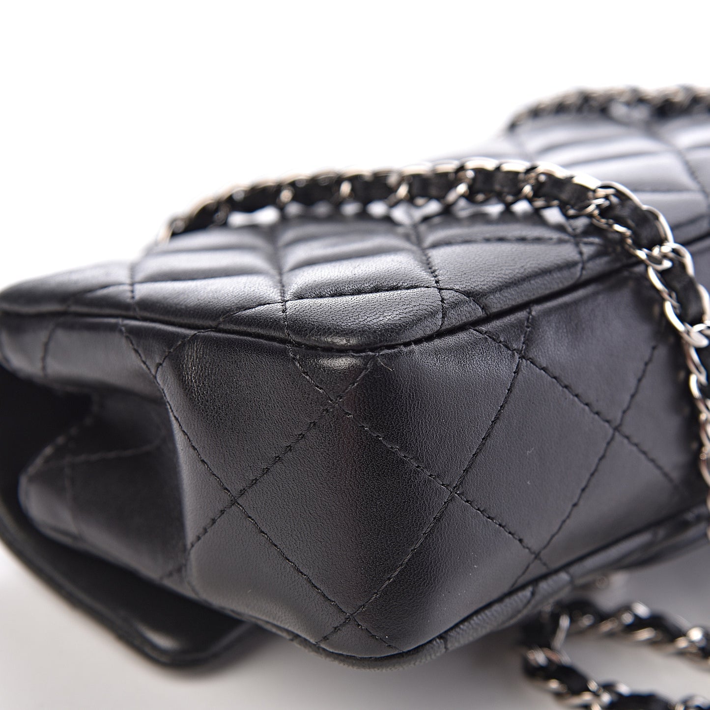 Lambskin Quilted Extra Mini Rectangular Flap Black