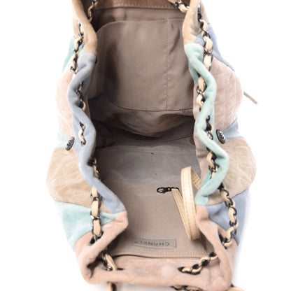 Chanel Suede Quilted Patchwork Drawstring Bag Blue Green Pink Beige 5 of 11