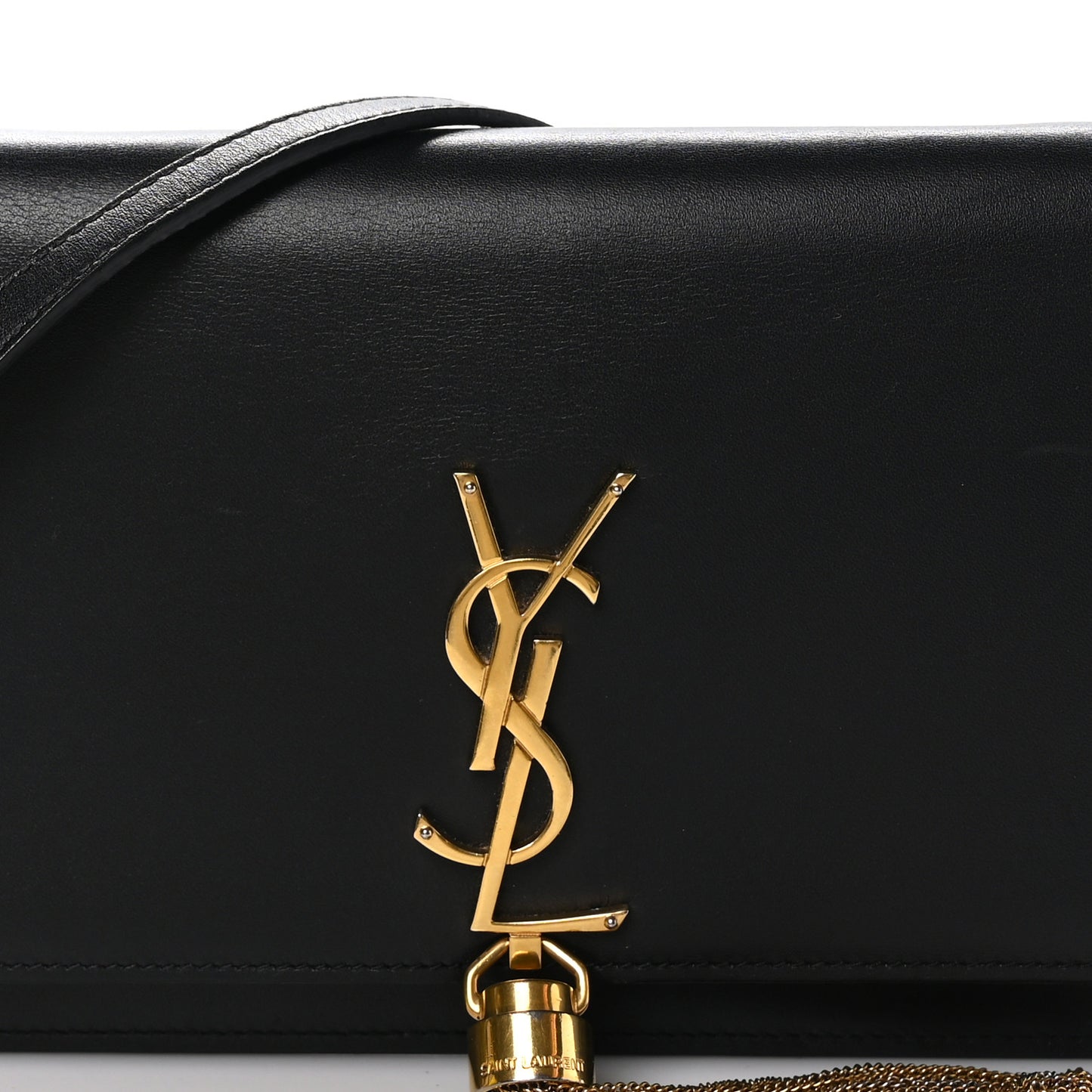 Smooth Calfskin Small Classic Monogram Kate Tassel Satchel Black