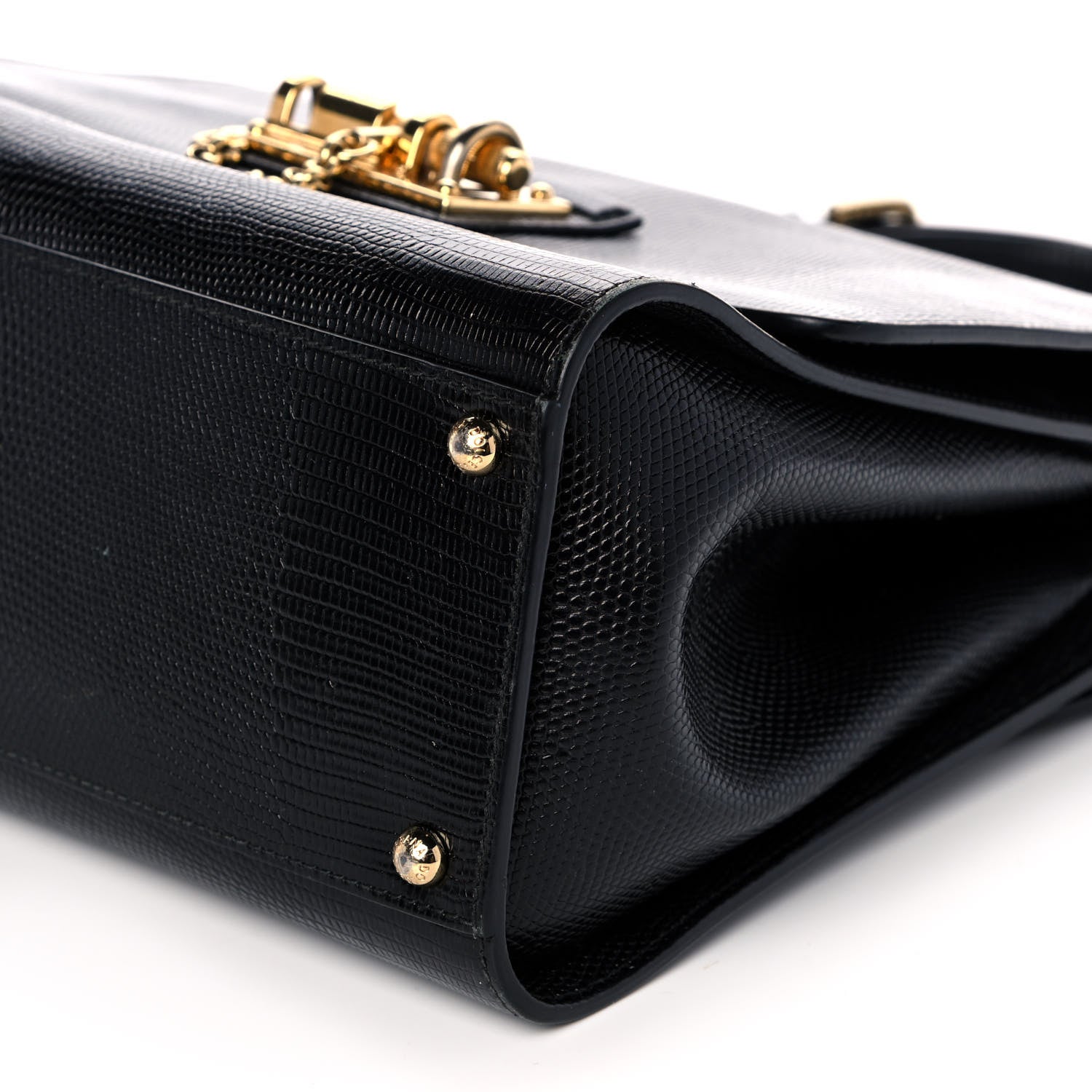 Dolce & Gabbana Lizard Calfskin Embossed Medium Monica Top Handle Bag Black 10 of 12