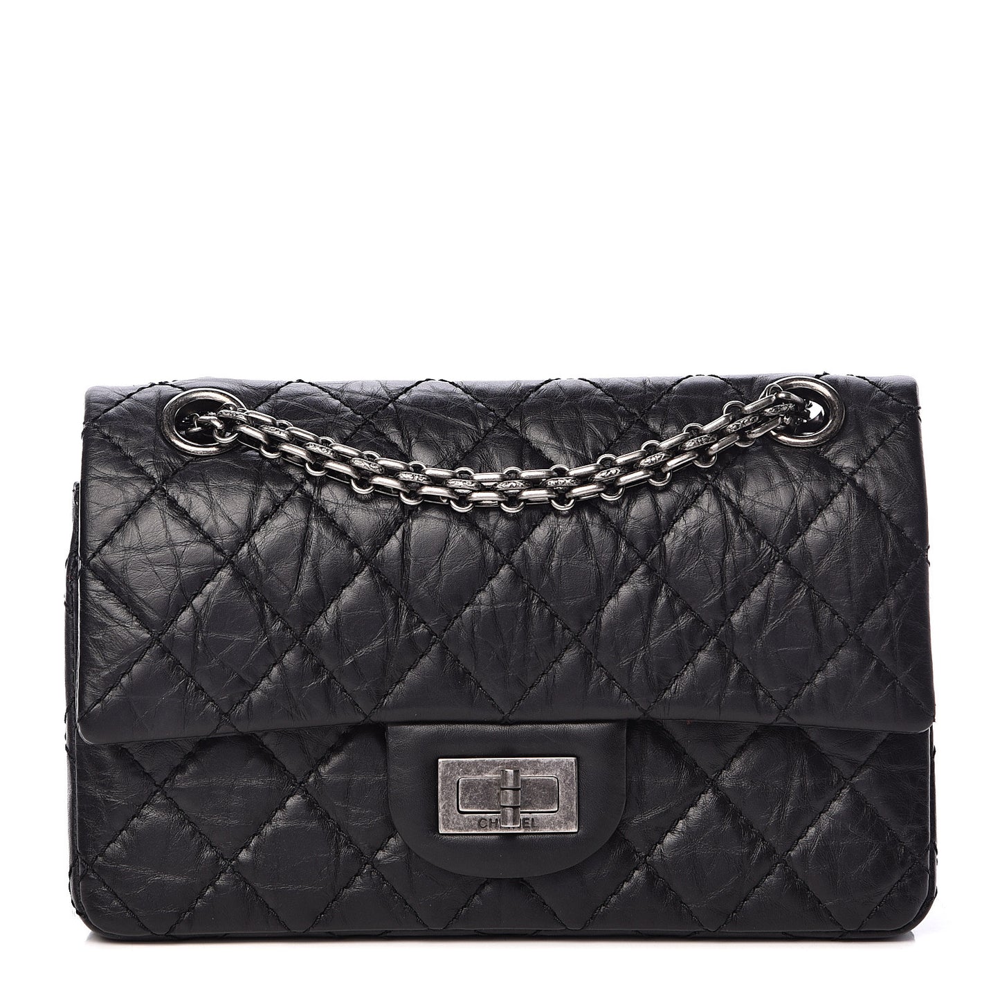 Aged Calfskin Quilted 2.55 Reissue 224 Flap Black