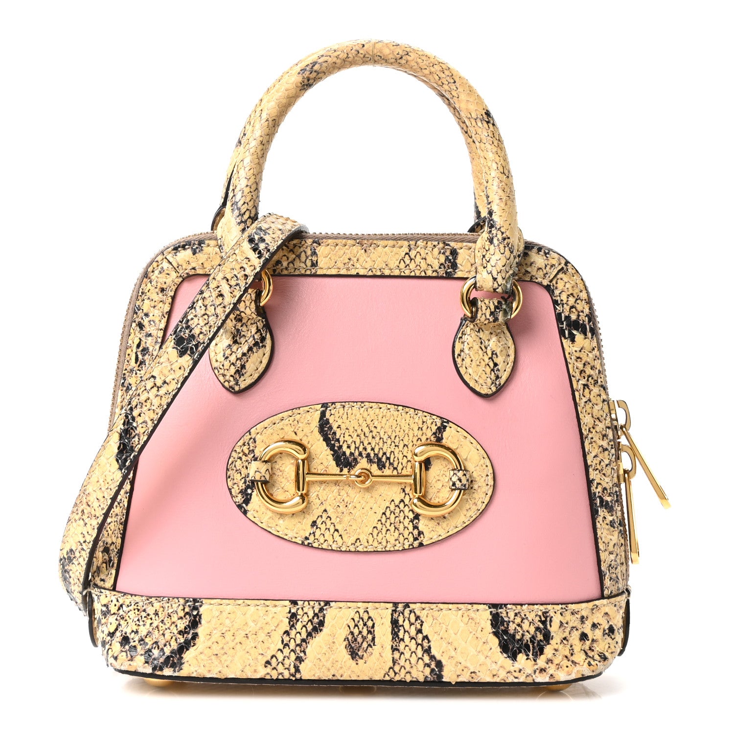 Gucci Snakeskin Boarded Plutone Calfskin Mini Horsebit 1955 Top Handle Bag Wild Rose Beige 1 of 10