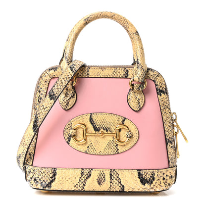Gucci Snakeskin Boarded Plutone Calfskin Mini Horsebit 1955 Top Handle Bag Wild Rose Beige 1 of 10