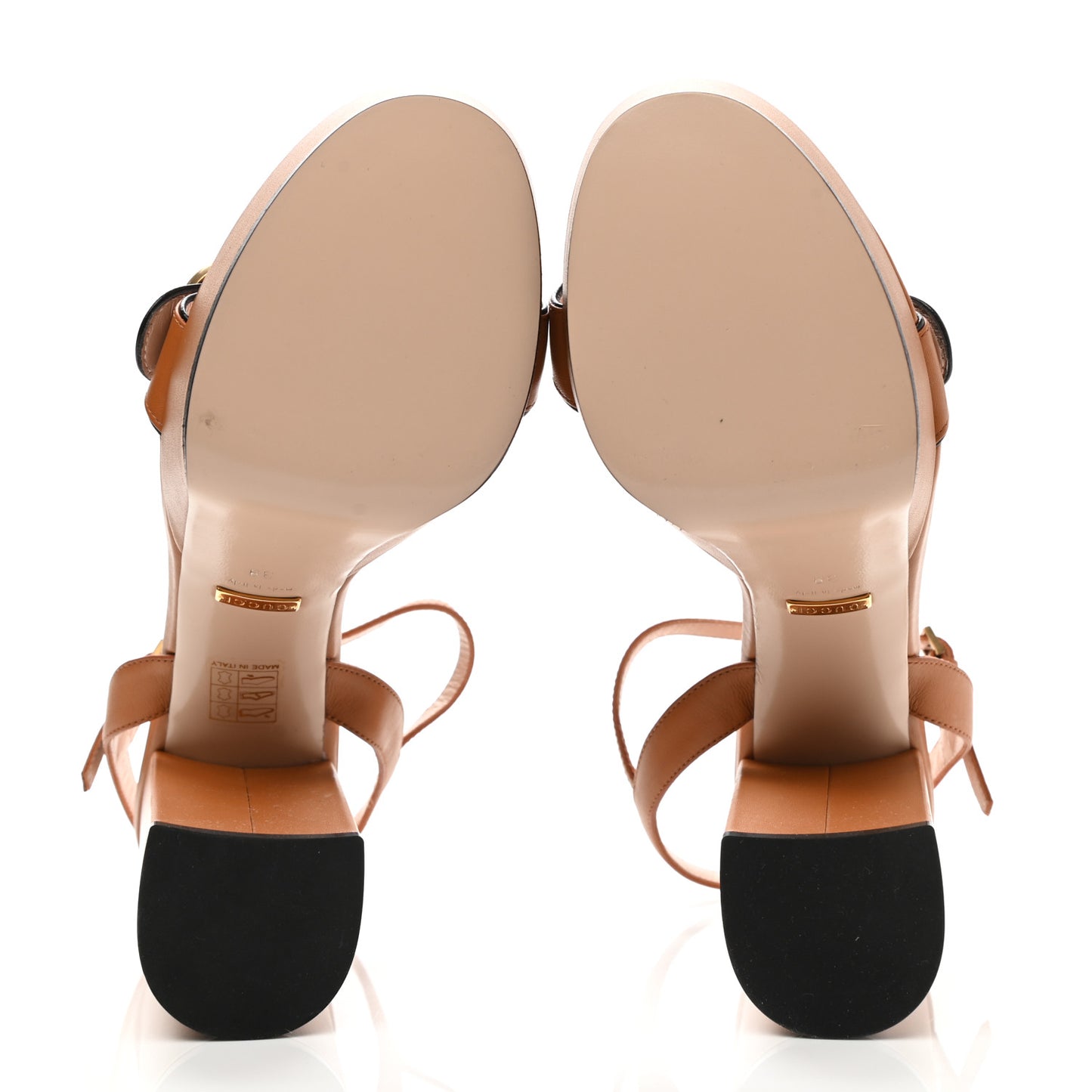 Calfskin GG Marmont Ankle Wrap 30/115mm Platform Sandals 39 Cognac