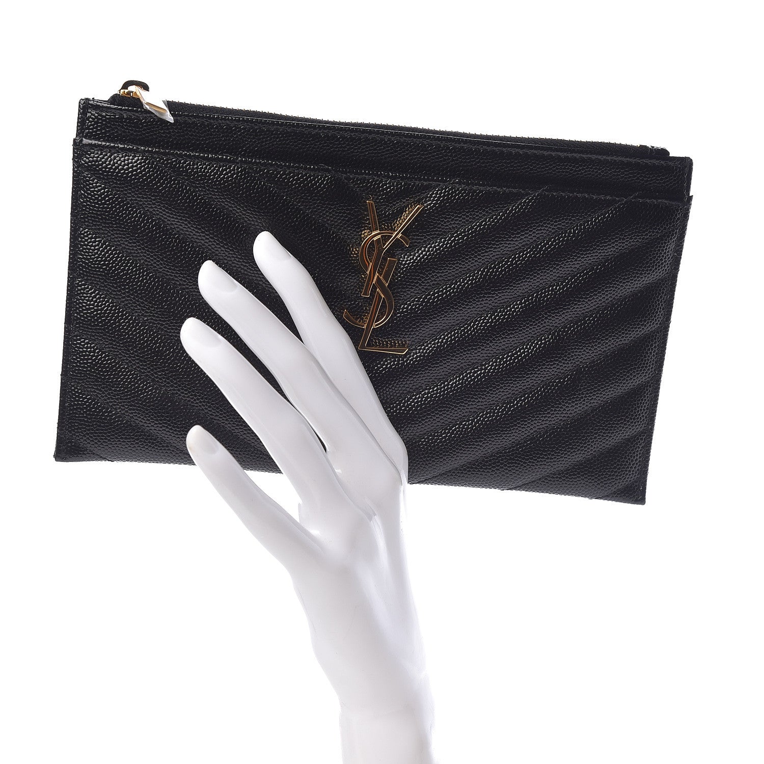 Saint Laurent Grain De Poudre Chevron Monogram Bill Pouch Black 2 of 10