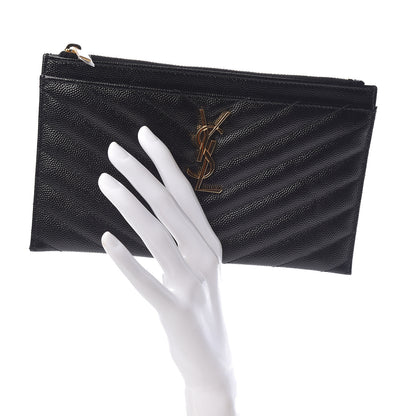 Saint Laurent Grain De Poudre Chevron Monogram Bill Pouch Black 2 of 10