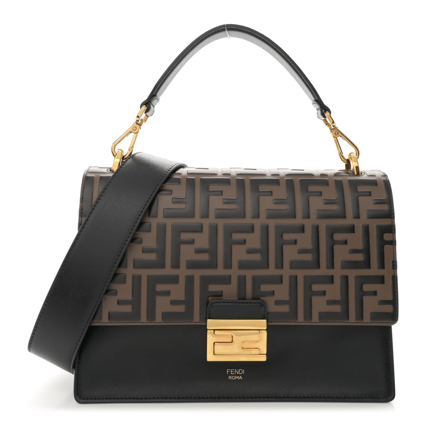 Vitello Liberty Bi-Color FF 1974 Embossed Kan U Shoulder Bag Black Maya