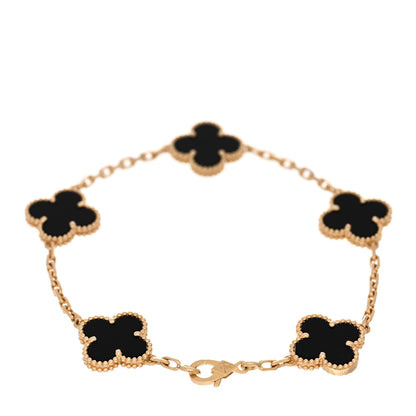 Van Cleef & Arpels 18K Yellow Gold Black Onyx 5 Motifs Vintage Alhambra Bracelet 2 of 4