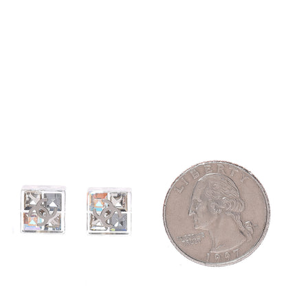 Chanel Transparent Resin Iridescent Crystal CC Cube Earrings Silver 2 of 5