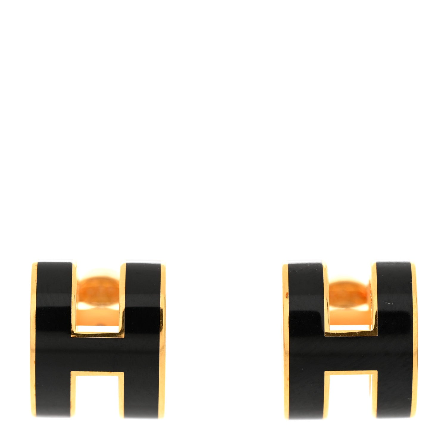 Hermes Gold Lacquered Pop H Earrings Black 1 of 6