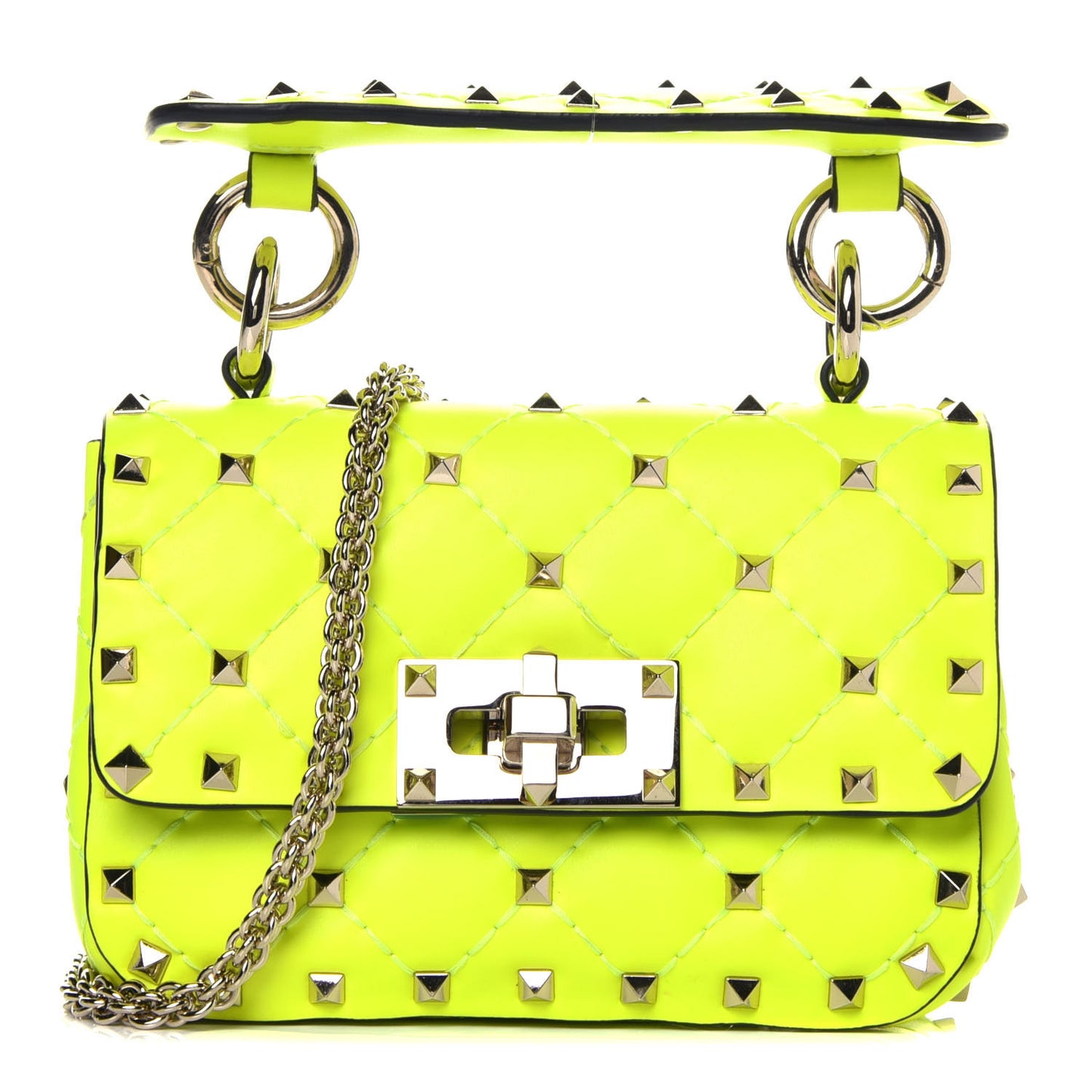 Calfskin Micro Rockstud Spike Shoulder Bag Lime