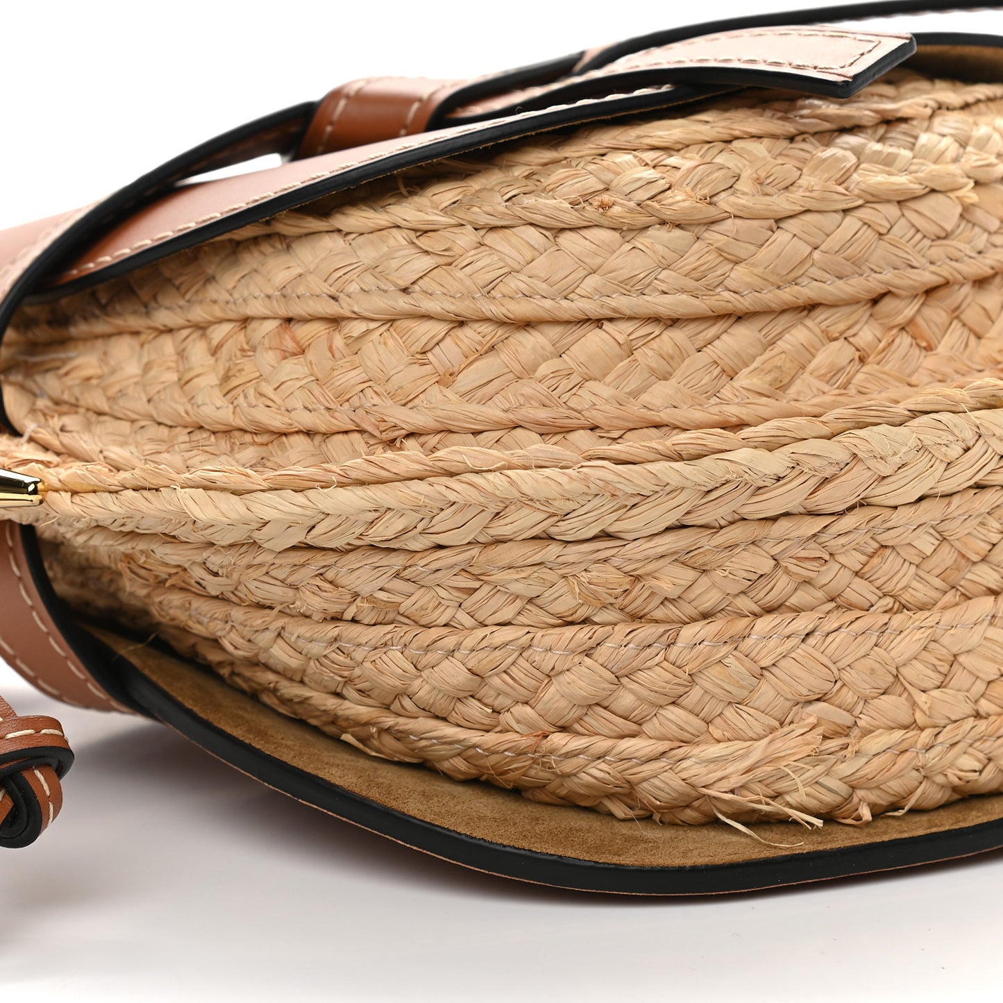 Calfskin Raffia Small Gate Crossbody Bag Natural Tan