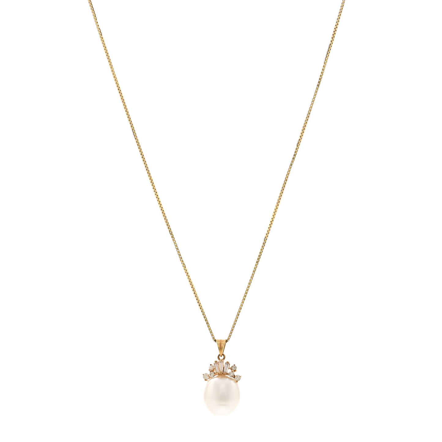 14K Yellow Rose Gold Diamond Cultured Pearl Pendant Necklace