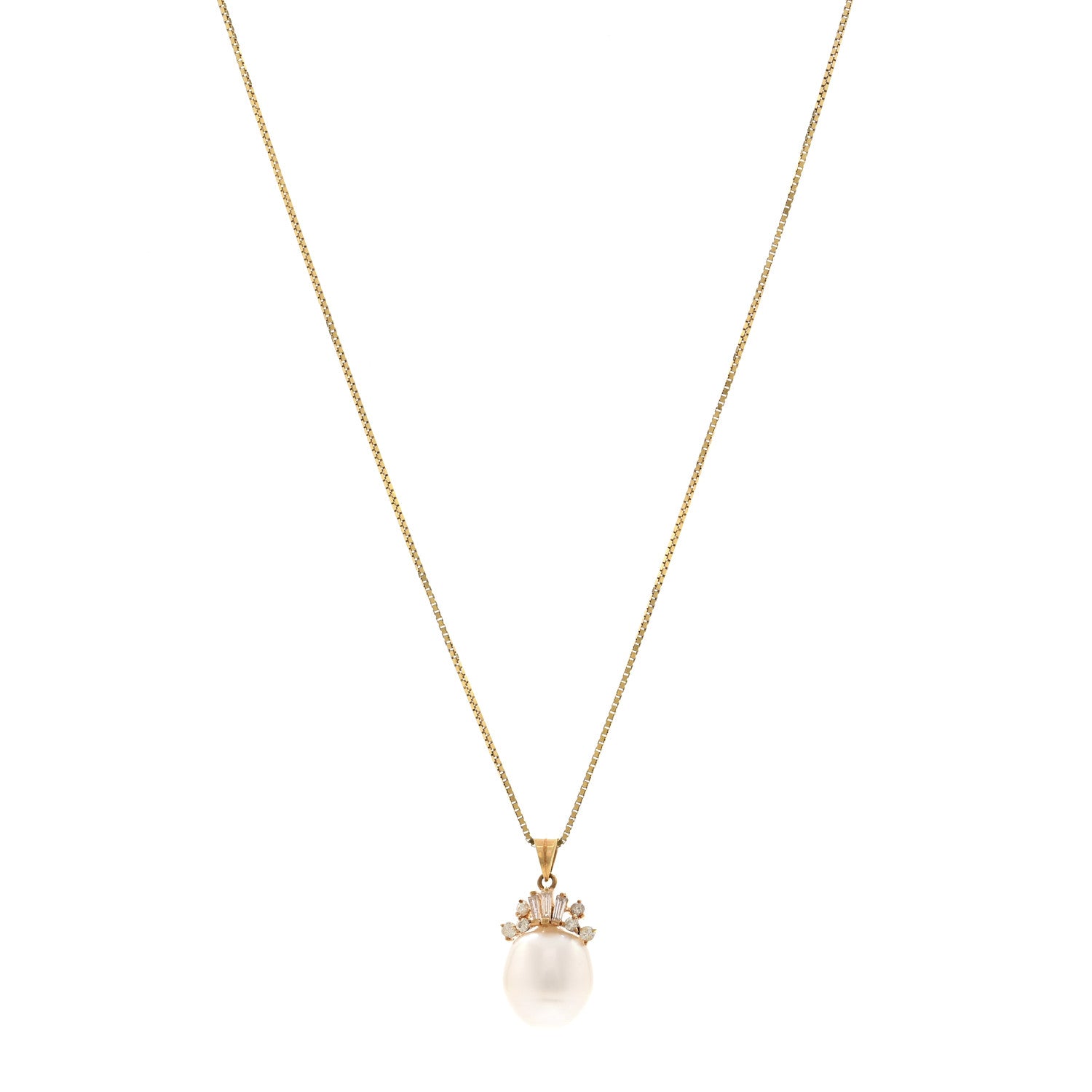 Parker & West by FASHIONPHILE 14K Yellow Rose Gold Diamond Cultured Pearl Pendant Necklace 1 of 4