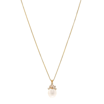 Parker & West by FASHIONPHILE 14K Yellow Rose Gold Diamond Cultured Pearl Pendant Necklace 1 of 4