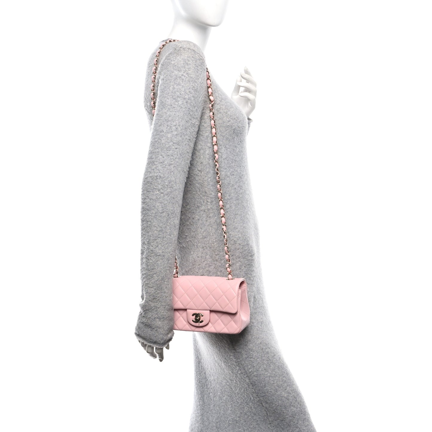 Lambskin Quilted Mini Rectangular Flap Pink