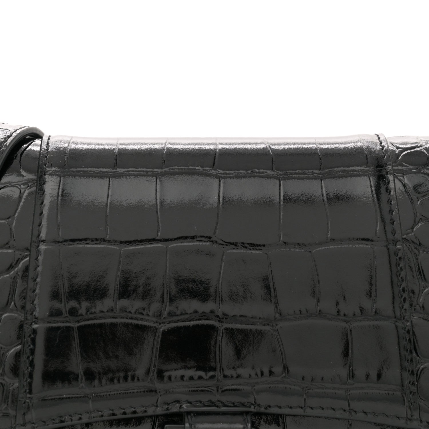 Balenciaga Shiny Calfskin Monochrome Crocodile Embossed Hourglass Chain Bag Black 8 of 12
