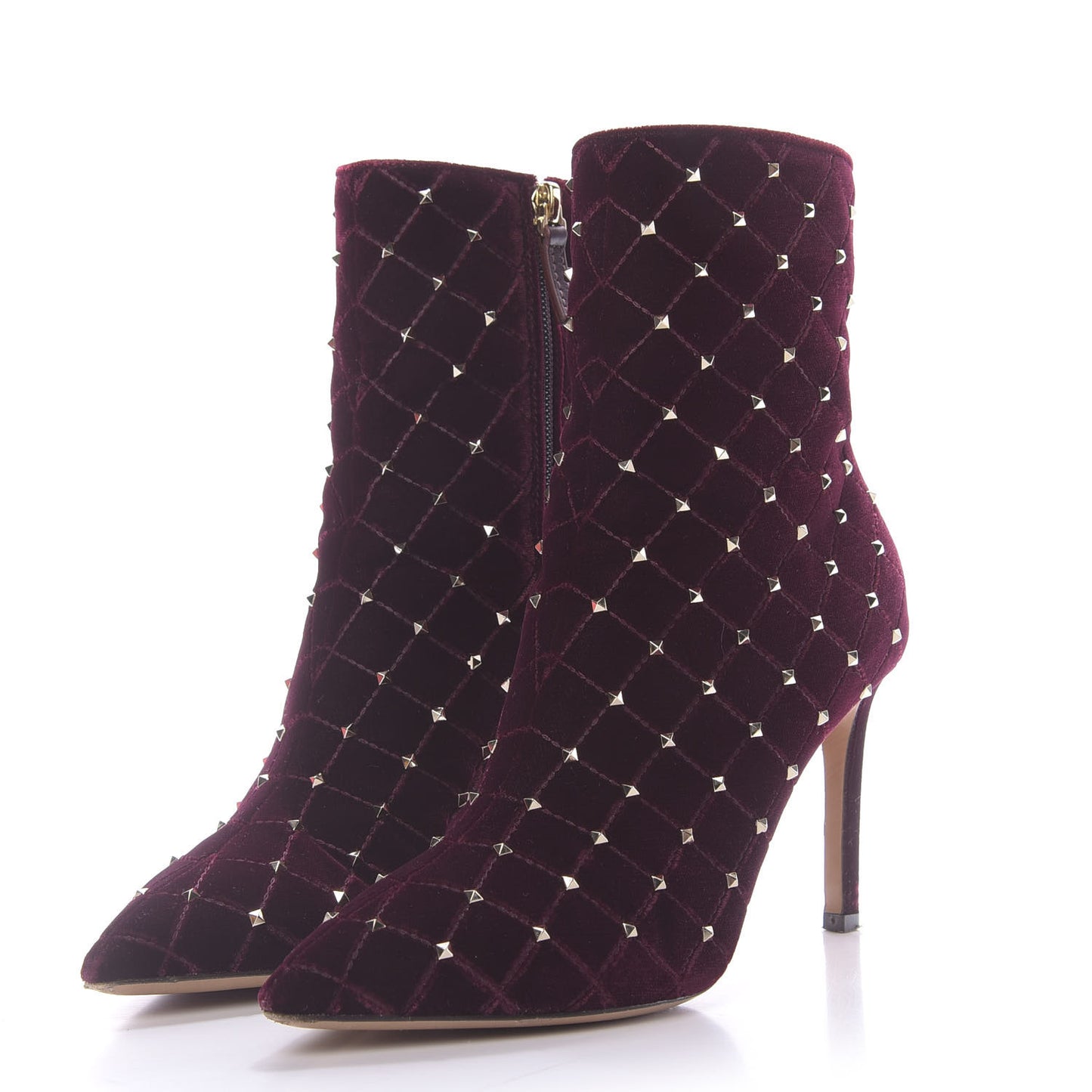 Velvet Rockstud Spike Court Ankle Booties 36 Rubino