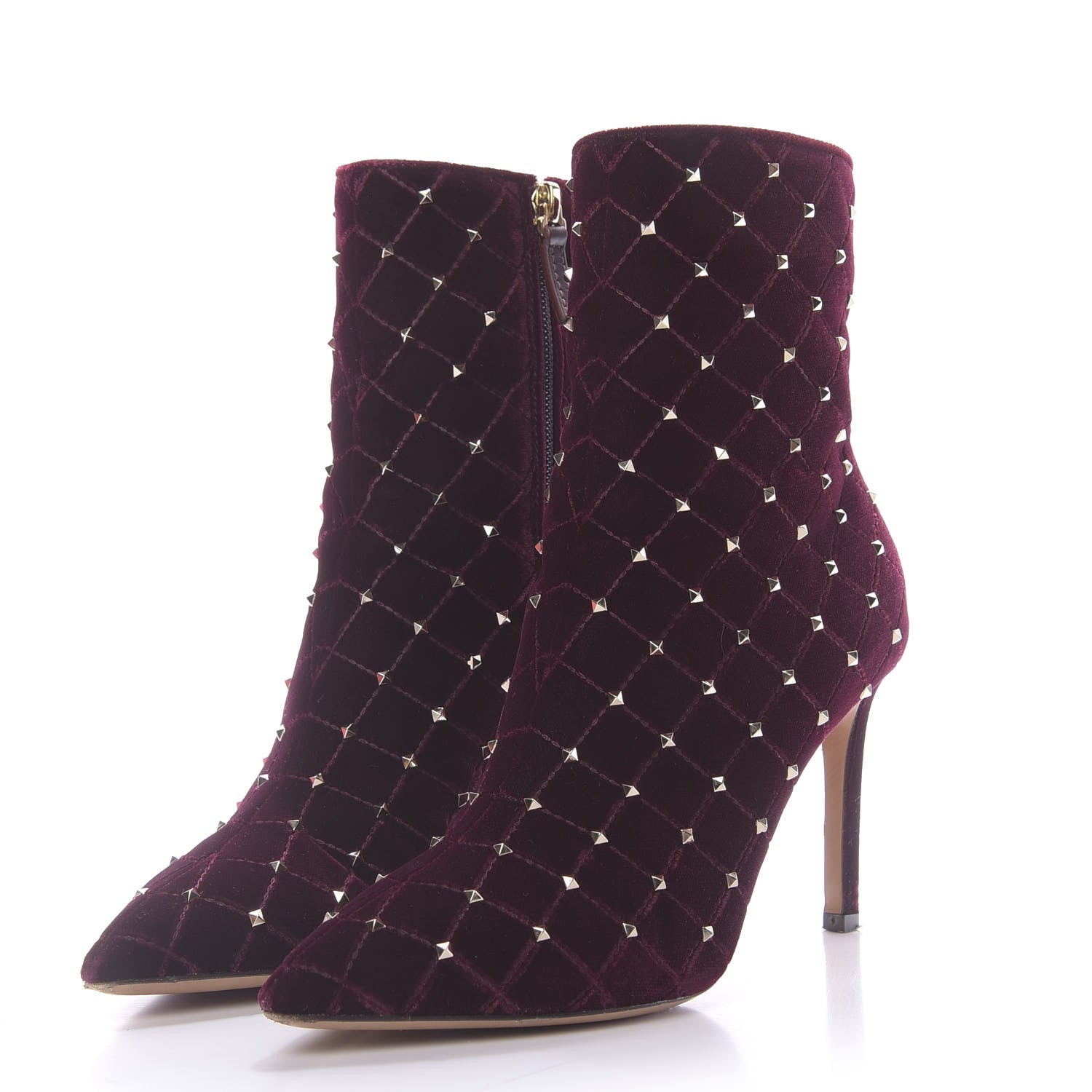Valentino Garavani Velvet Rockstud Spike Court Ankle Booties 36 Rubino 3 of 11