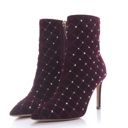 Valentino Garavani Velvet Rockstud Spike Court Ankle Booties 36 Rubino 3 of 11