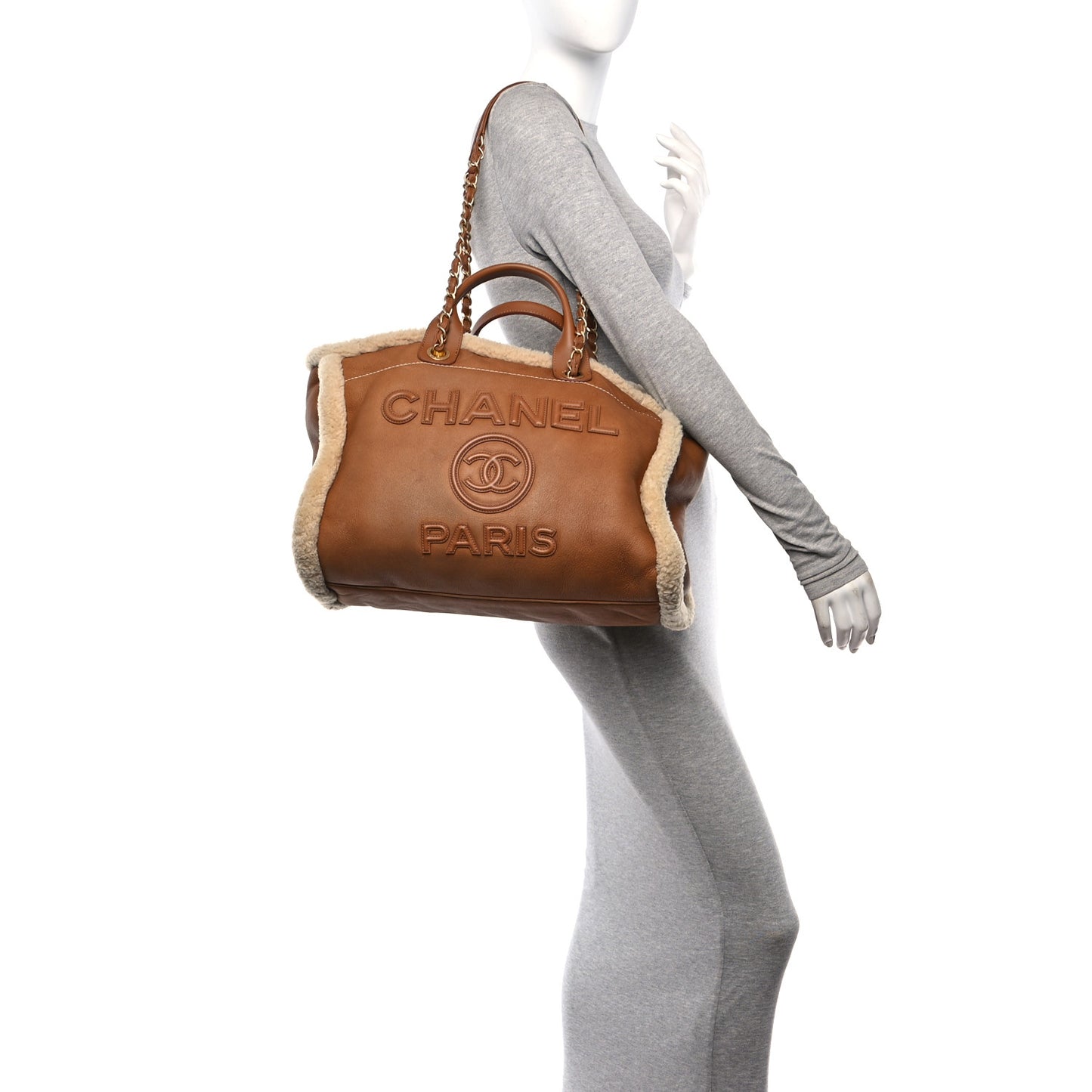 Lambskin Shearling Medium Deauville Tote Brown