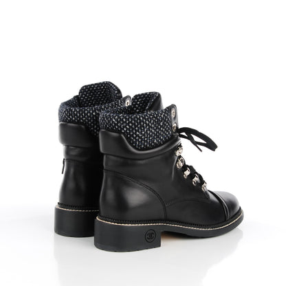 Chanel Calfskin Wool Combat Boots 40 Black 4 of 9