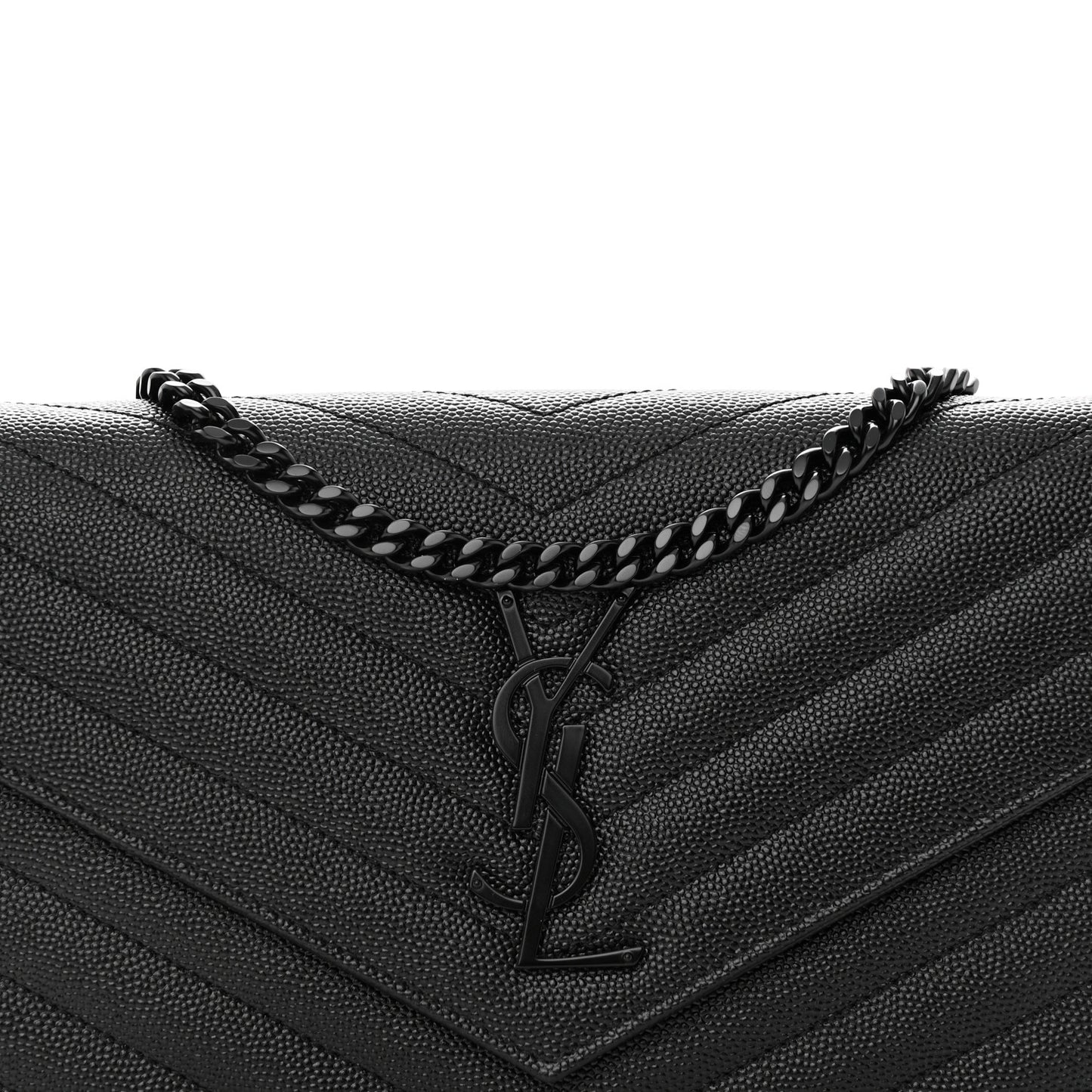 Grain De Poudre Matelasse Chevron Monogram Monochrome Chain Wallet Black