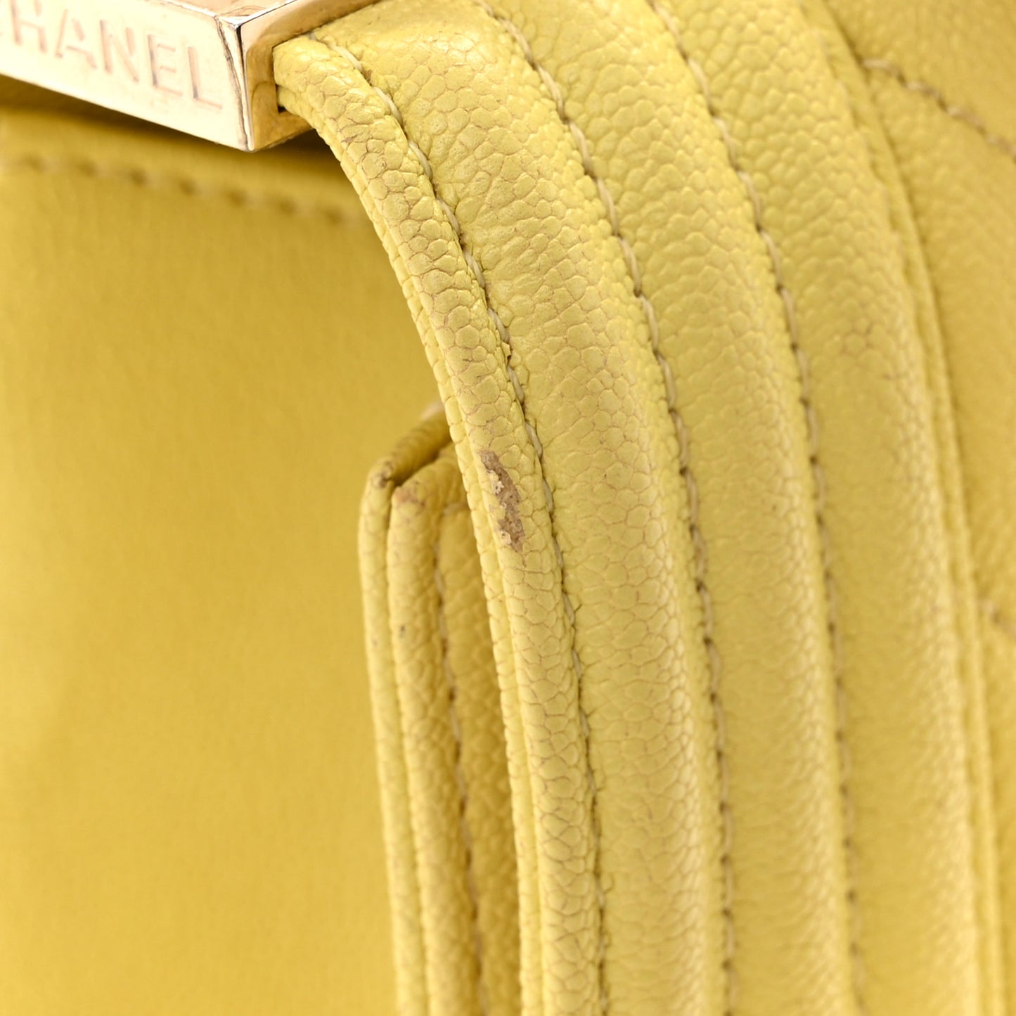 Caviar Chevron Quilted Medium Boy Flap Yellow