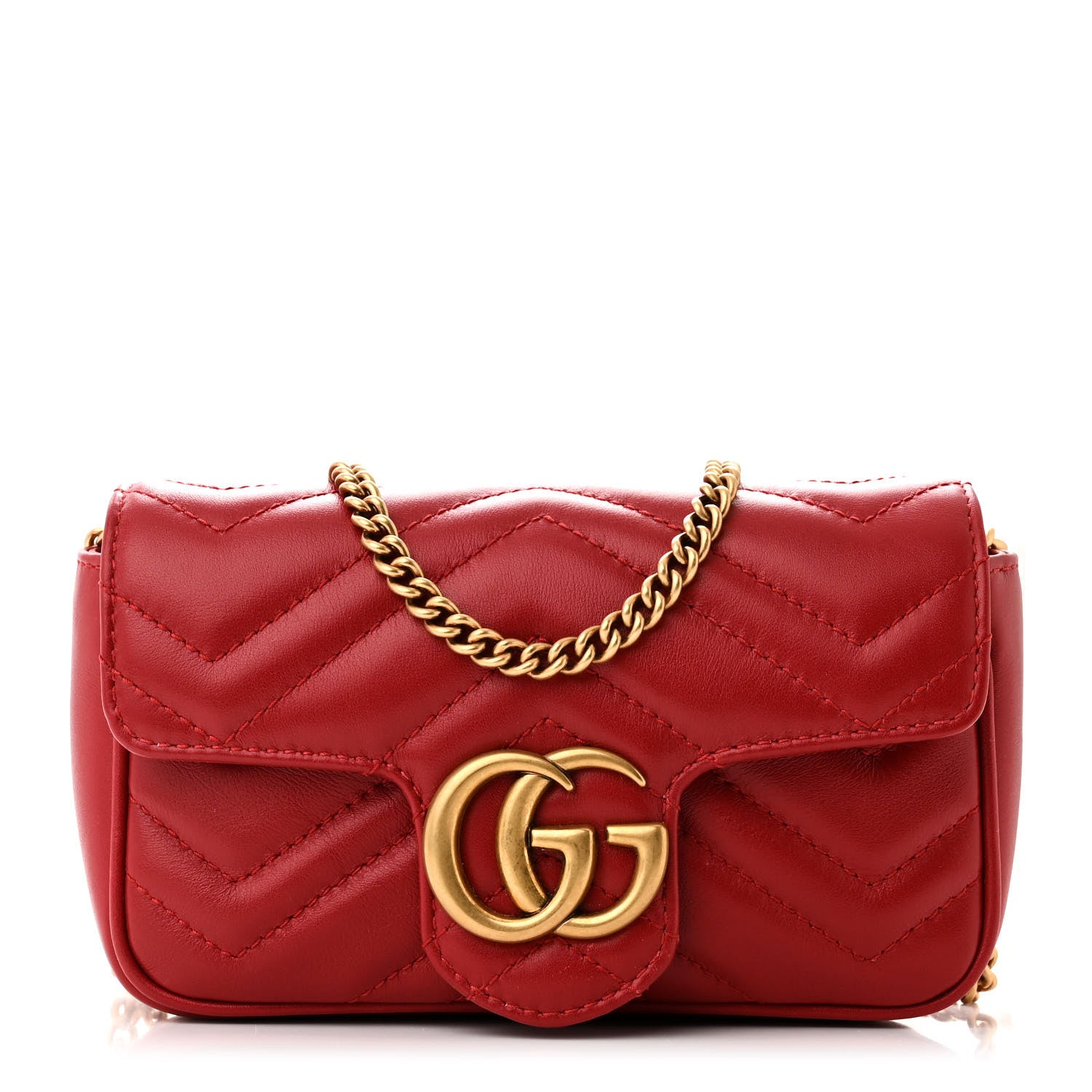 Gucci Calfskin Matelasse Super Mini GG Marmont Shoulder Bag Hibiscus Red 1 of 11