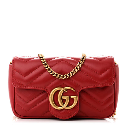 Gucci Calfskin Matelasse Super Mini GG Marmont Shoulder Bag Hibiscus Red 1 of 11