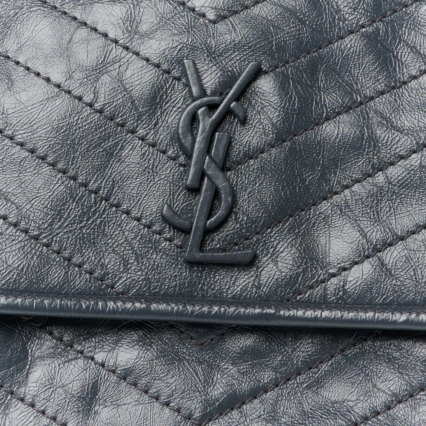 Crinkled Calfskin Matelasse Monogram Medium Niki Chain Satchel Dark Smog