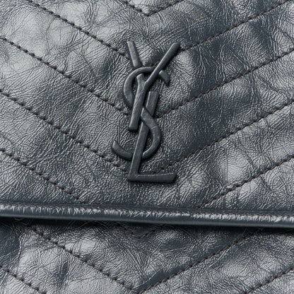 Saint Laurent Crinkled Calfskin Matelasse Monogram Medium Niki Chain Satchel Dark Smog 9 of 11